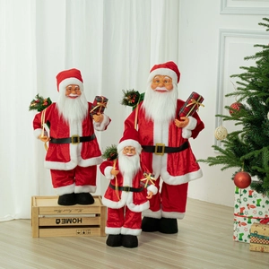 Retractable Standing Christmas Santa Claus Doll With Plaid Gift Box Golden Glasses Telescopic Figurine For Home Holiday Party Decoration Xmas Gift