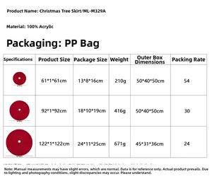Tabella delle taglie per gonne per alberi di Natale in maglia acrilica in 3 misure