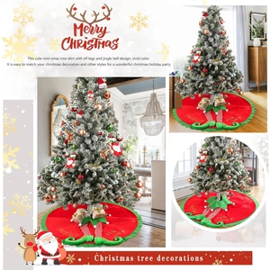 Mini Christmas tree skirt featuring 3D elf legs, festive jingle bells and wavy green trim
