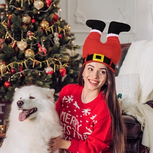 Set de gorro de Papá Noel invertido y suéter rojo de Merry Christmas para fiestas festivas