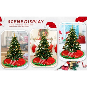 24-inch red and green Christmas tree skirt with pixie legs and FUN Did it text