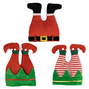 Three-piece set of festive Christmas hats including Santa legs and elf leg designs