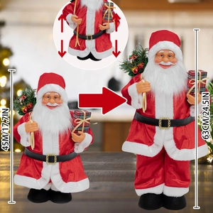 Extendable Santa Claus plush toy adjustable height from 45cm to 63cm for Christmas decoration