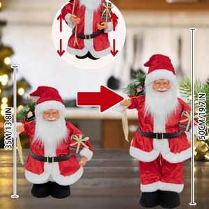 Santa Claus decoration with telescopic legs showing 35cm to 50cm height adjustment
