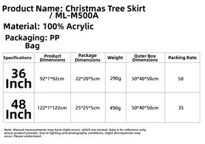 Größen- und Materialtabelle für den gestreiften Weihnachtsbaumrock aus 100% Acryl