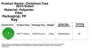 Detailed size chart for 48 inch green polyester Christmas tree skirt with 122cm diameter