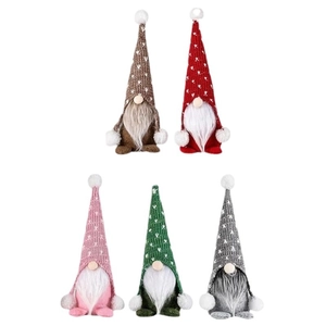 Set of 5 Christmas gnomes with heart knitted hats in brown, red, pink, green and grey