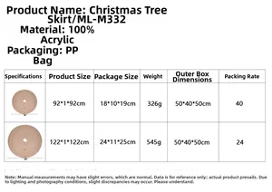 Detailed size specifications and weight chart for the knitted Christmas tree skirt