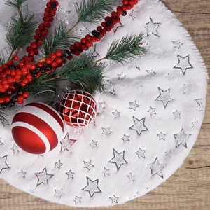 White Faux Fur Christmas Tree Skirt With Gold Silver Sequin Stars Minimalist Plush Xmas Tree Mat For Home Holiday Party Decoration