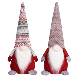 Handmade Christmas gnomes set with Nordic knit hat and heart pattern for tabletop decor
