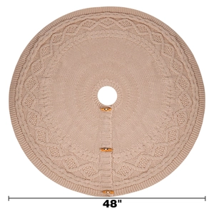 Detail of 48 inch knit Christmas tree skirt with cable pattern and toggle buttons