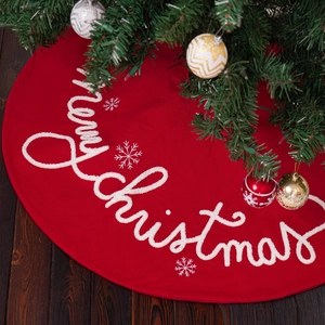 Weihnachtsbaumdecke Rot Polyester Rund Mit Merry Christmas Schriftzug Und Schneeflockenmustern Feiertags Heimparty Dekoration