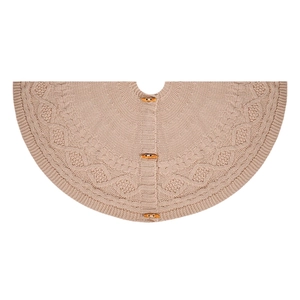 Chic beige cable knit Christmas tree skirt with decorative wooden buttons and soft texture
