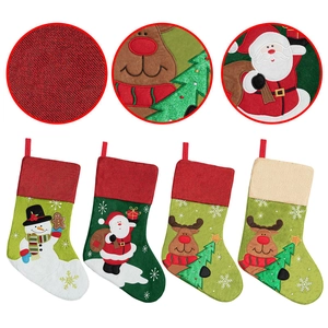 Detail of Christmas stocking set with knit texture, 3D embroidery and sequined tree