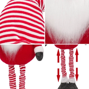 Nordic Christmas gnome with retractable legs in red and white striped fabric material