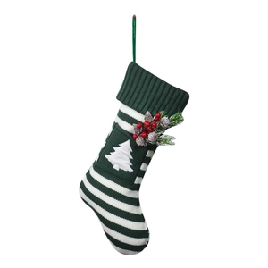 Grün-weiß gestreifter gestrickter Weihnachtsstrumpf für Haustiere mit Beeren-Dekor