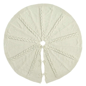 Gonna per albero di Natale in maglia con trecce e laccetti color bianco crema