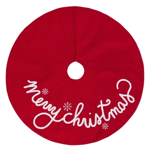 Klassische rote Weihnachtsbaumdecke mit Merry Christmas Bestickung und Schneeflocken