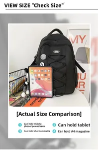Sac à dos noir en nylon grande capacité montrant l'espace pour tablette et magazines A4