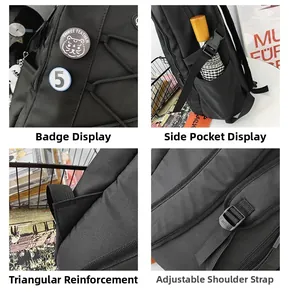 Détails du grand sac à dos en nylon avec poches latérales et boucles de sangle renforcées