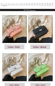 Détails de quatre petits sacs carrés à surpiqûres en V avec bandoulière en rose noir blanc vert