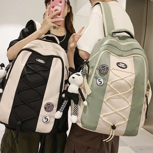 Sacs à dos en nylon grande capacité noir et vert avec cordons et pendentifs pour femmes