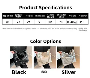 Detailed size chart and dimensions for large capacity quilted PU leather shoulder bag