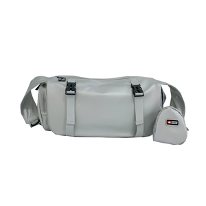 Large capacity silver-grey sports crossbody bag set with detached coin purse