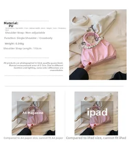 Rosa geraffte Cloud-Bag-Details mit Perlen Griff und Metall Kettenriemen Maße