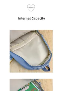 Internal capacity view of light blue casual backpack with multiple storage compartments