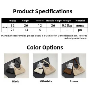 Size chart and color display for woven straw shoulder bags with product dimensions