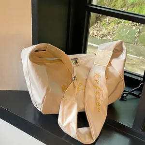 Women Large Capacity Oxford Cloth Shoulder Bag Trendy Hobo Crossbody Bag Wide Strap Letter Embroidery Commuter Handbag