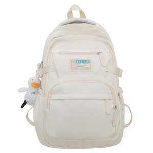Large capacity cream casual backpack with cute duck pendant for women and students