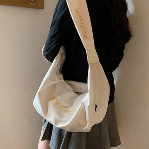 White large capacity Oxford fabric crossbody bag with yellow letter embroidery