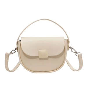 French style creamy white saddle bag with top handle and adjustable shoulder strap