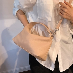 Sac à main beige à motif litchi de grande capacité avec bandoulière amovible