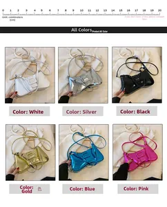 Detailed grid view of high-end embossed leather underarm bags in six metallic color options