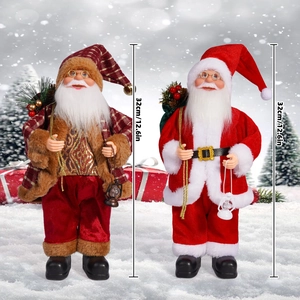 Detail of 32cm Santa Claus figurines featuring festive outfits and realistic textures