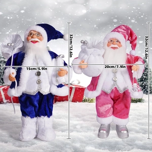 Standing Santa Claus figurines in blue and pink with size dimensions 32cm height