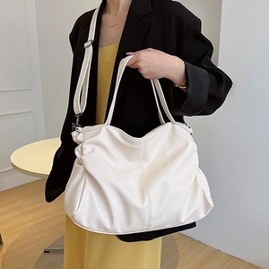 Minimalist large capacity off-white PU tote bag for women with dual strap shoulder design