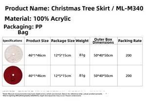 Detailed size chart for 46cm knitted Christmas tree skirts in cream and red colors