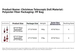 Size chart showing adjustable height of red and black plaid Christmas gnome dolls