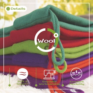 Detailed close-up of colorful wool knit texture with soft and flexible finish