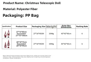 Size chart for telescopic Christmas gnome showing dimensions of 80cm to 100cm height