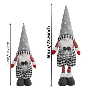 Detail of Christmas gnomes in grey and red with height markers at 50cm and 60cm