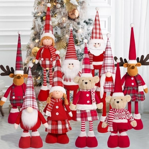 Detailed collection of 20-inch Nordic plush reindeer and gnomes in red plaid outfits
