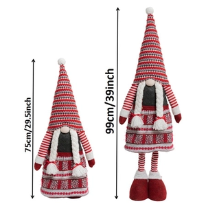 Detailed comparison of 75cm and 99cm Christmas gnomes with striped hats and grey outfits