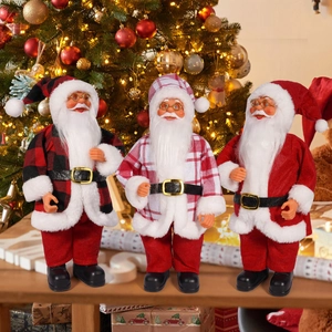 Three-piece set of 12-inch Santa Claus figures in classic red and checkered outfits