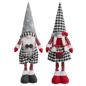 Charming Christmas gnomes set with red and grey snowflake hats and checkered outfits