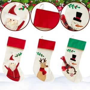 Christmas stocking set with Santa reindeer and snowman patterns and plush hanging loops